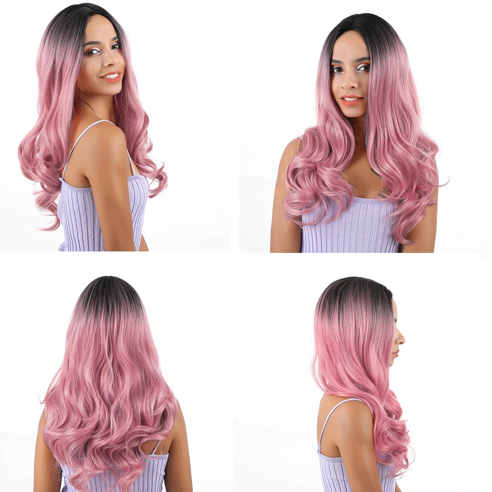 FAVE синтетические парики Длинные Ombre черный розовый/коричневый/блонд волосы высокая температура волокно Волнистые Косплей для черный белый женский парик