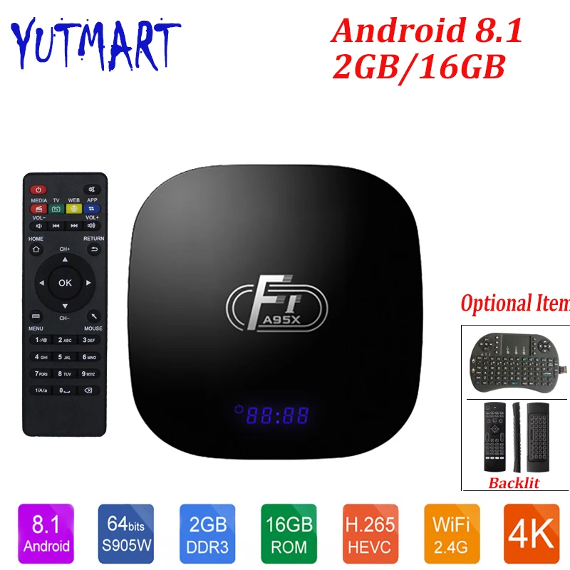 ТВ приставка A95X F1 Android 8 1 телеприставка Amlogic S905W 4K 2GB 16GB 2 4 GHz WiFi 100M Lan Smart медиаплеер PK