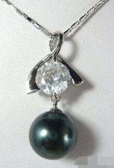 Huij 003350 черный Южно морской жемчуг 18KWGP кристалл кулон и ожерелье 2 шт|necklace tie|necklace