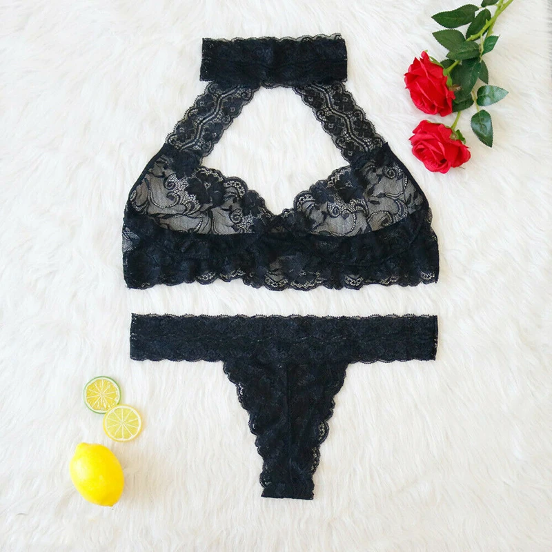 Женский сексуальный кружевной комплект нижнего белья большого размера черный