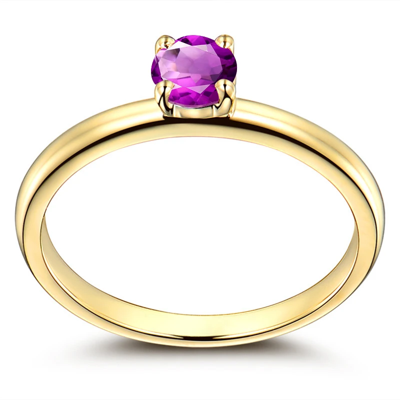 AINUOSHI кольцо с натуральным аметистом 0.8ct круглой огранки драгоценный камень для помолвки вечерние ювелирные изделия для женщин желтое золото цвет кольцо из стерлингового серебра