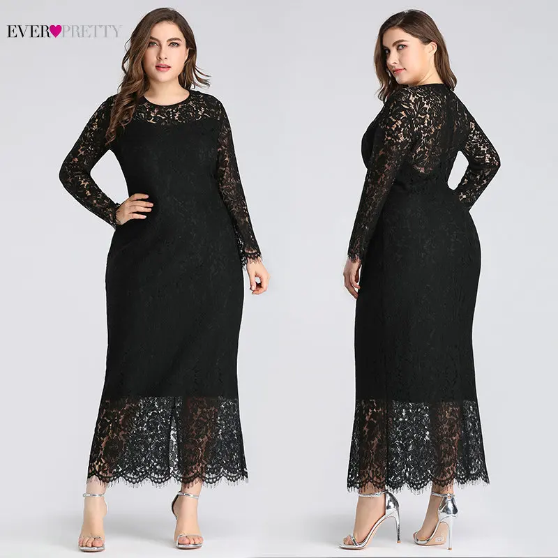 Robe De Soiree Ever Pretty EZ03077 ТРАПЕЦИЕВИДНОЕ ПЛАТЬЕ С Длинным Рукавом, длина до середины икры, полностью кружевное черное платье Русалочки для мамы невесты