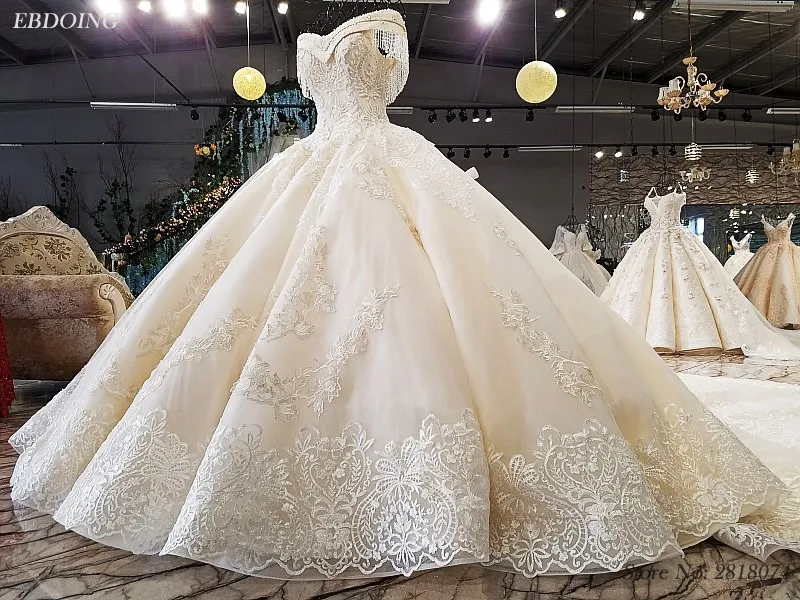 Настоящее фото халат De Mariage свадебное платье трапециевидной формы Vestidos De Novia вырез лодочкой с короткими рукавами Королевский поезд кружево с бисером