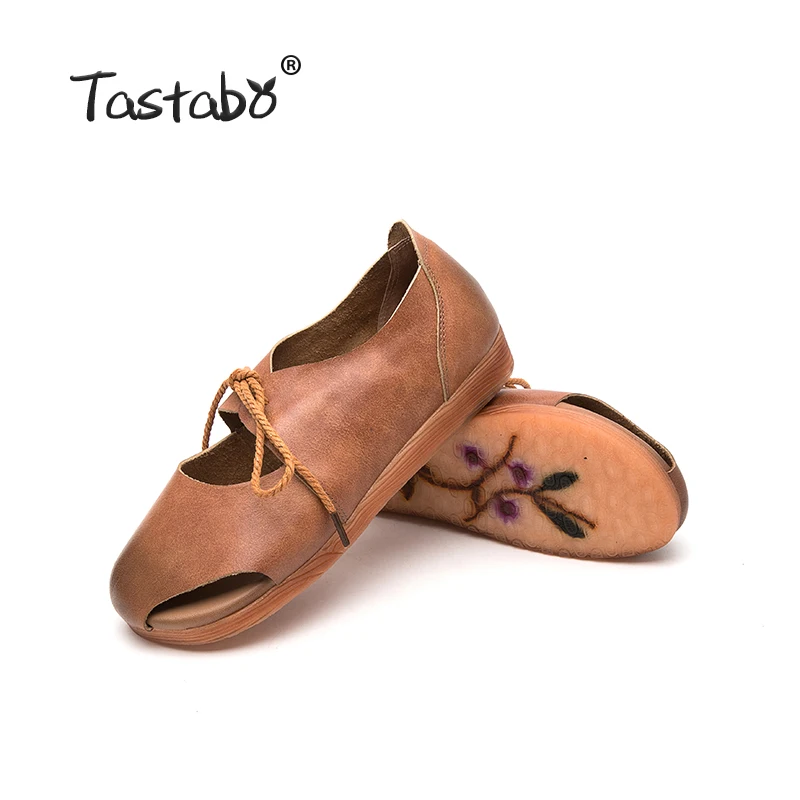 Tastabo/кожаная обувь; удобная мягкая обувь на плоской подошве; цвет желтый, коричневый; Повседневная дышащая женская обувь ручной работы