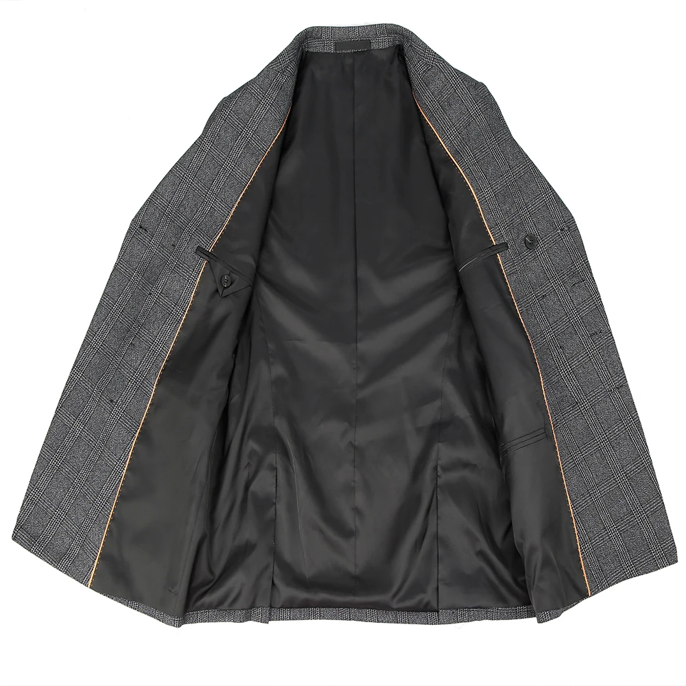 Мужской классический костюм в клетку деловой повседневный с двубортным