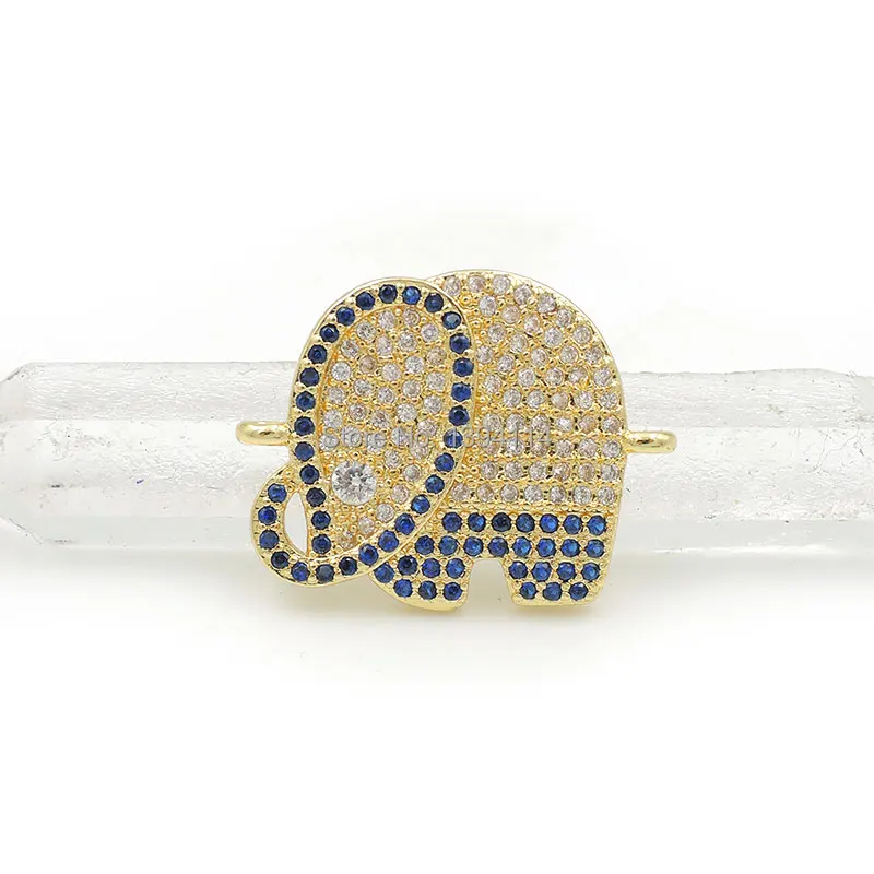 Разъемы в виде слона из прозрачного и синего фианита с микрозакрепкой 22*17*3 мм