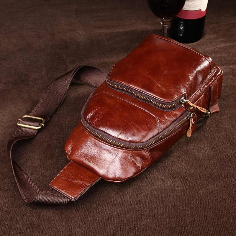 2017 Hot Genuine Leather Men Shoulder Bag Fashion Trending Oil Wax Mens Crossbody Coffee Chest Pack Bags | Багаж и сумки