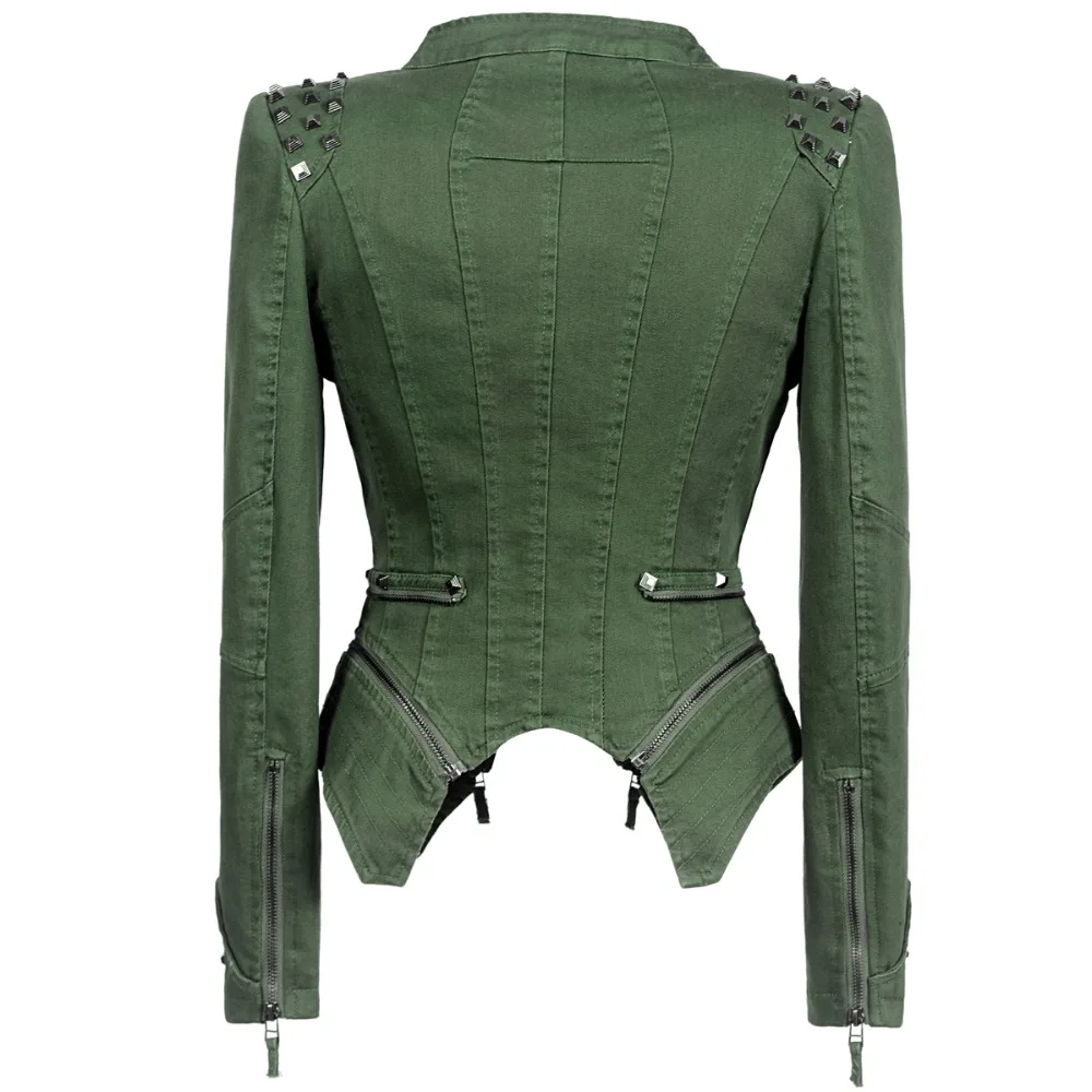 Rosetic, Женская куртка размера плюс 6XL, куртка, новинка, осенняя, тонкая, в стиле панк, с длинным рукавом, с отворотом, на молнии, с заклепками, для девушек, большой размер s