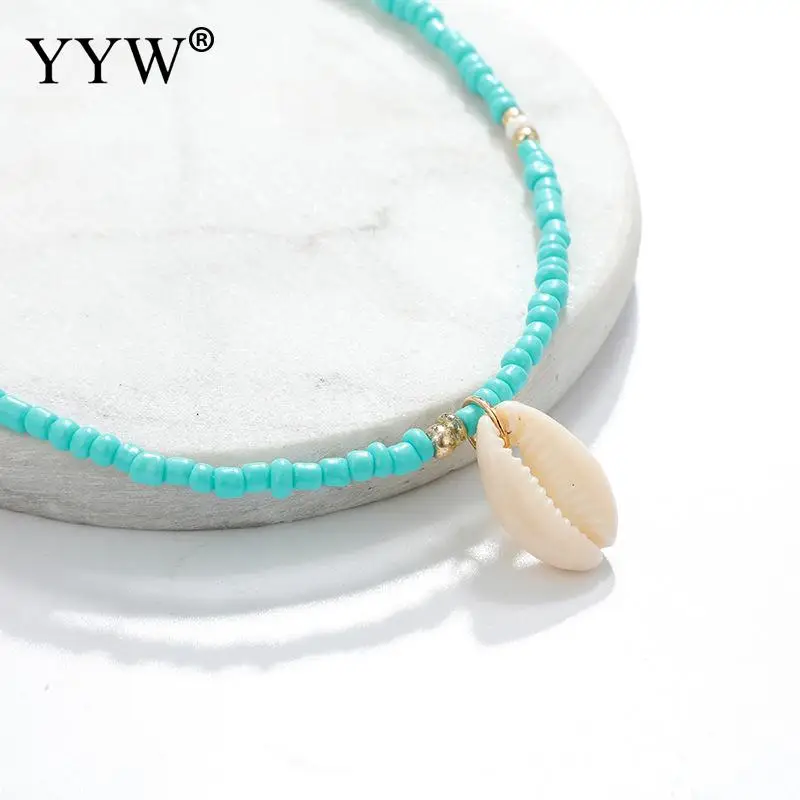 YYW женское ожерелье с зелеными бусинами подвеской золотого цвета | Украшения и
