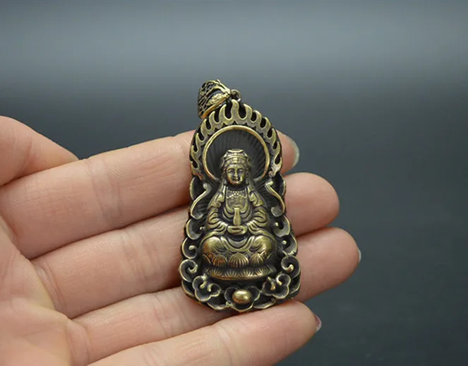 Китайский seiko резьба Чистая латунь Гуаньинь bodhisattva небольшой кулон | Дом и сад