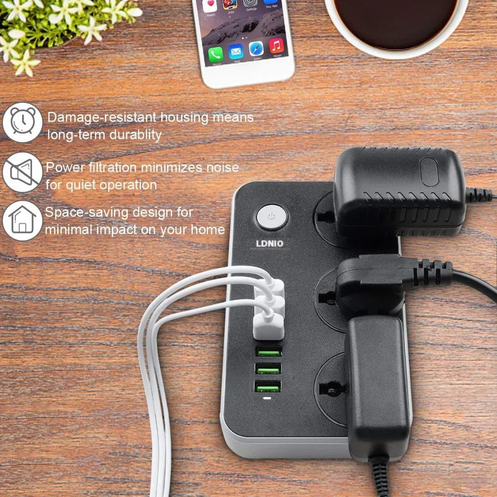 Блок питания LDNIO с 3 розетками и 6 USB портами устройство для быстрой зарядки защита