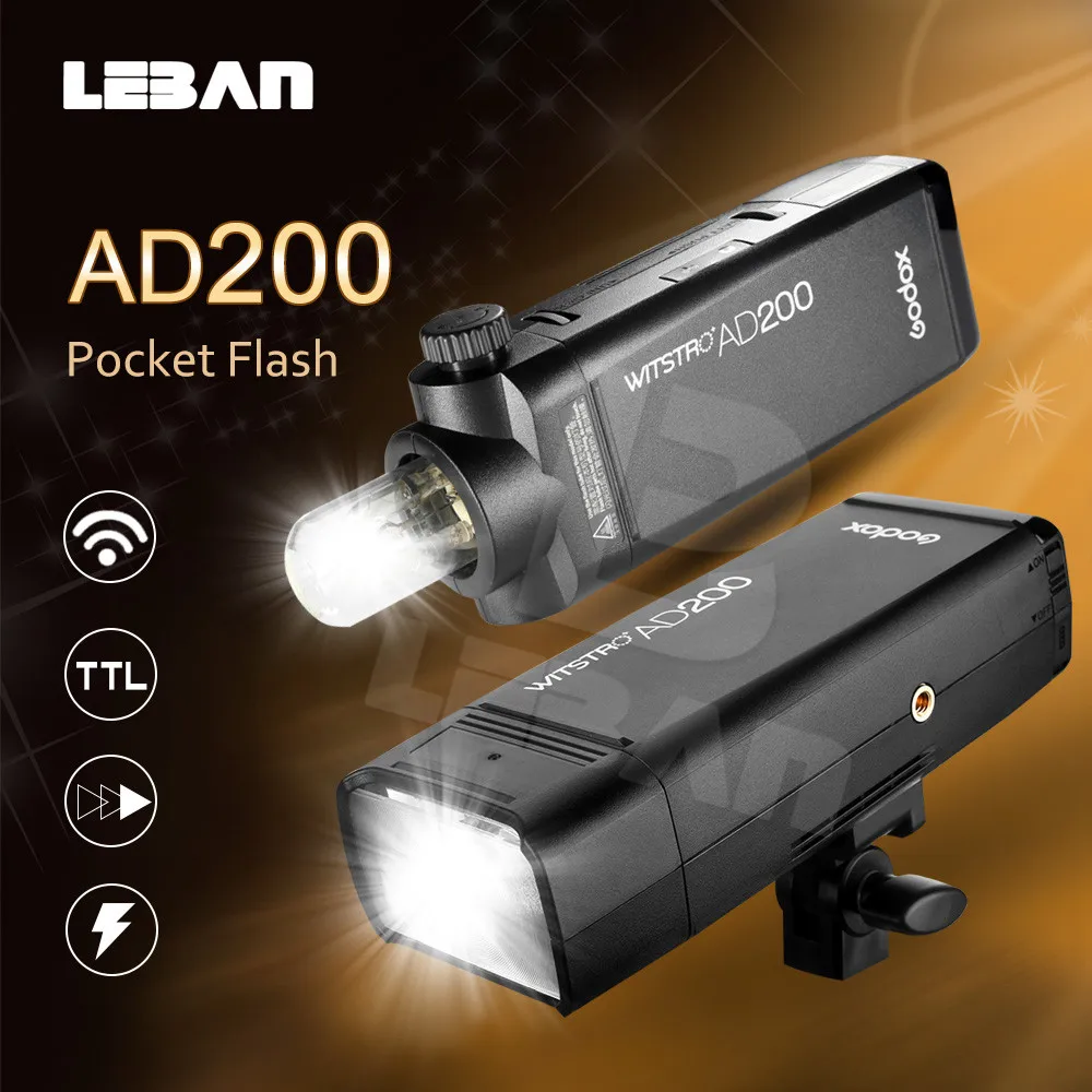 Godox AD200 200Ws TTL 2 4G HSS 1/8000s карманный фонарик с двойной головкой литиевой батареей 2900mAh