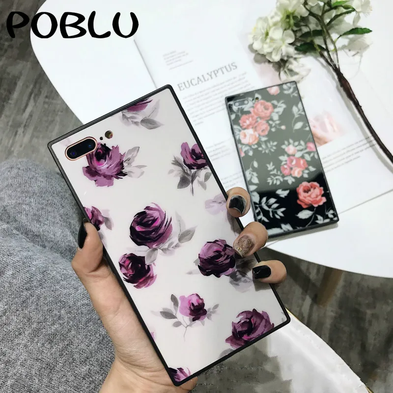 POBLU для iphone X роскошный квадратный стиль Lozenge милый цветок Роза чехол телефона 7 8 6 S