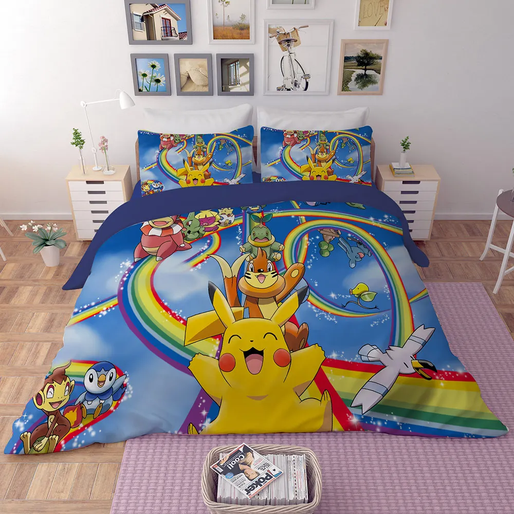 Горячая 3D Pokemon Pikachu постельный комплект дети мультфильм пододеяльник простыня