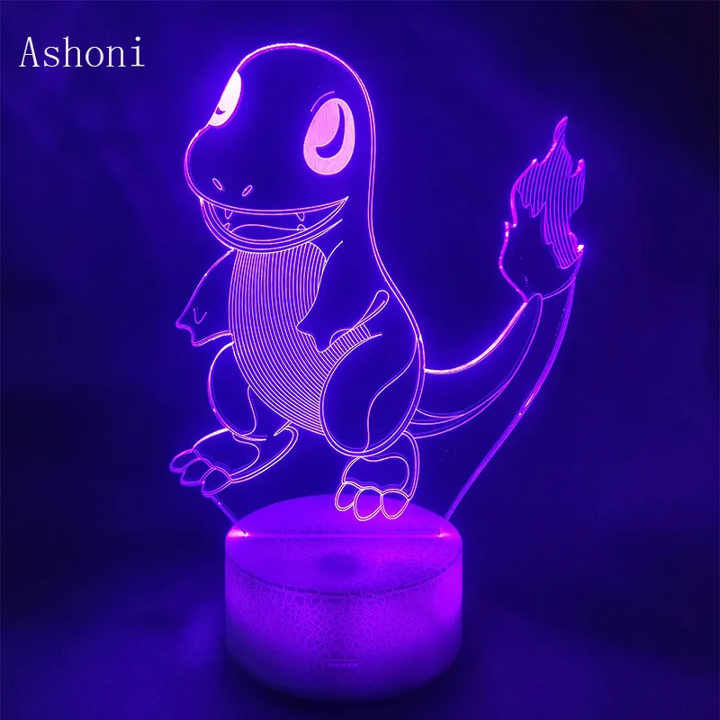 Покемон 3D лампа Charmander 7 цветов светодиодный Декор детской комнаты сенсорный ночник настольная лампа детский подарок