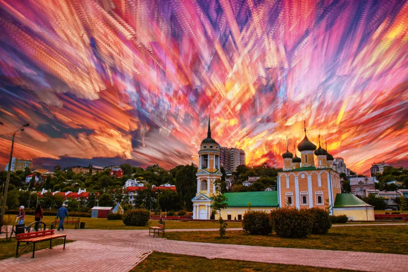 Сверкающее небо в городском искусстве ручная роспись креативная цифровая