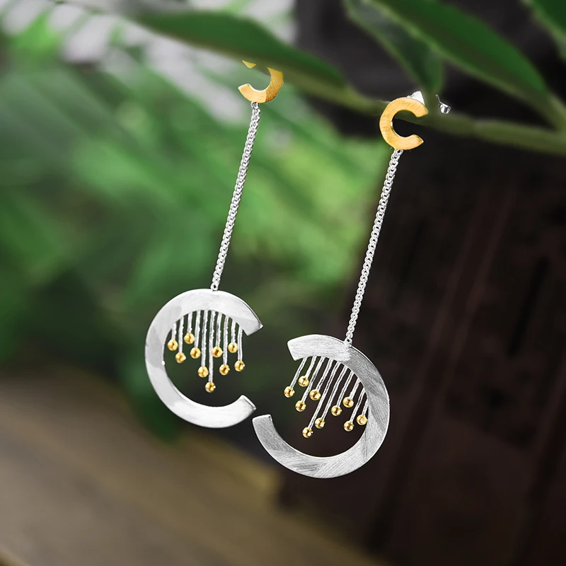 Lotus Fun реальные 925 пробы серебро ручной работы ювелирные украшения творческий Восточный элемент Винтаж шторы длинные висячие серьги для женщи