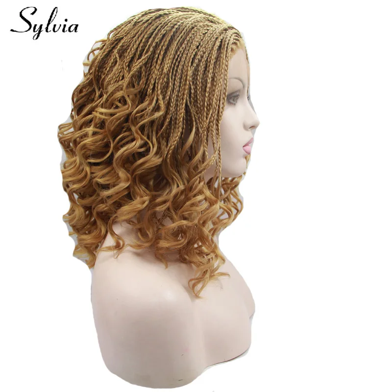 Sylvia Natural Blonde Braided Box Braids Synthetic Lace Front Wigs with Tips Glueless Braiding Heat Resistant Fiber Hair