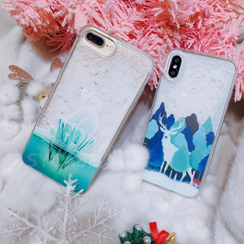 SYCASE Christmas quicksand case For iPhone 7 8 Plus 6 6s Case X Xr Xs Max Flash Powder Transparent Cartoon Cover |