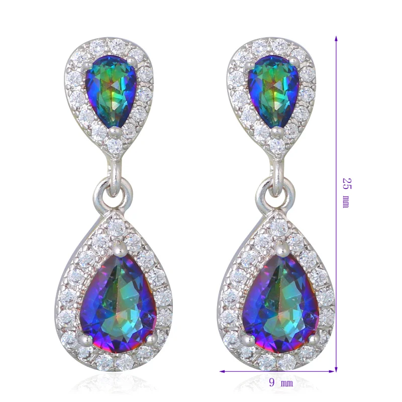 Висячие серьги с блестящими фианитами для женщин посеребренные белыми