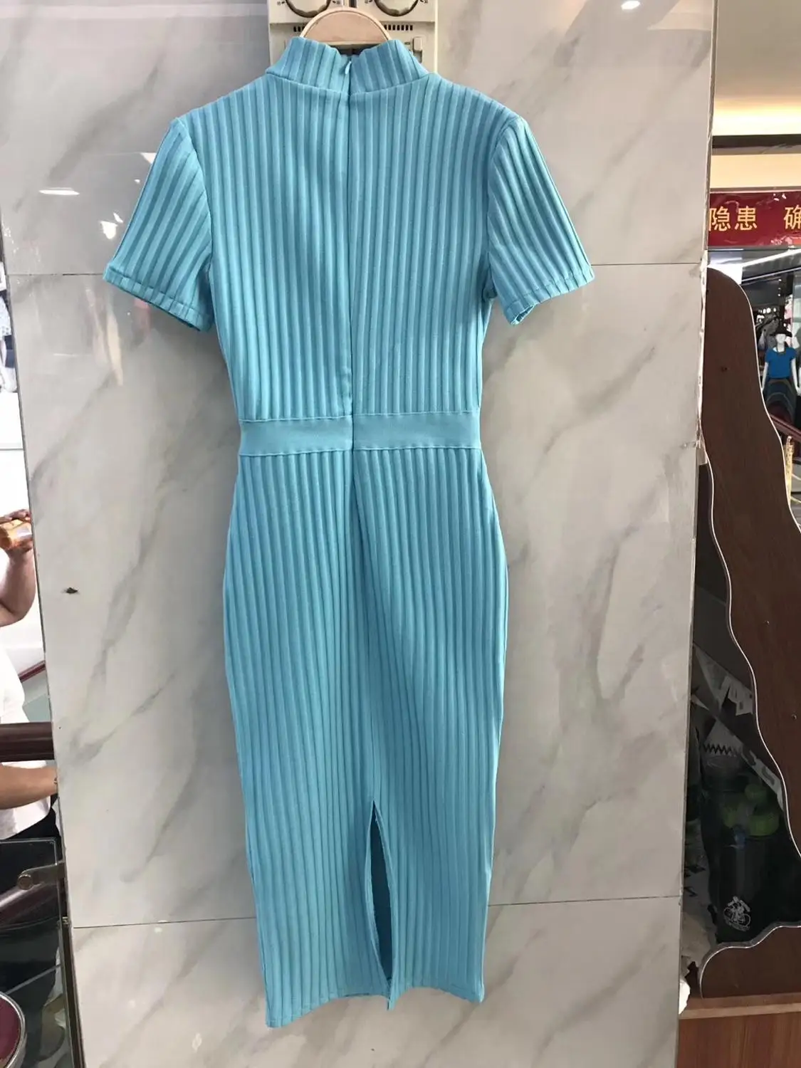 

2019 New dress Women Elegant high quality blue round neck short sleeve bodycon Celebrity evening Party Bandage dresses