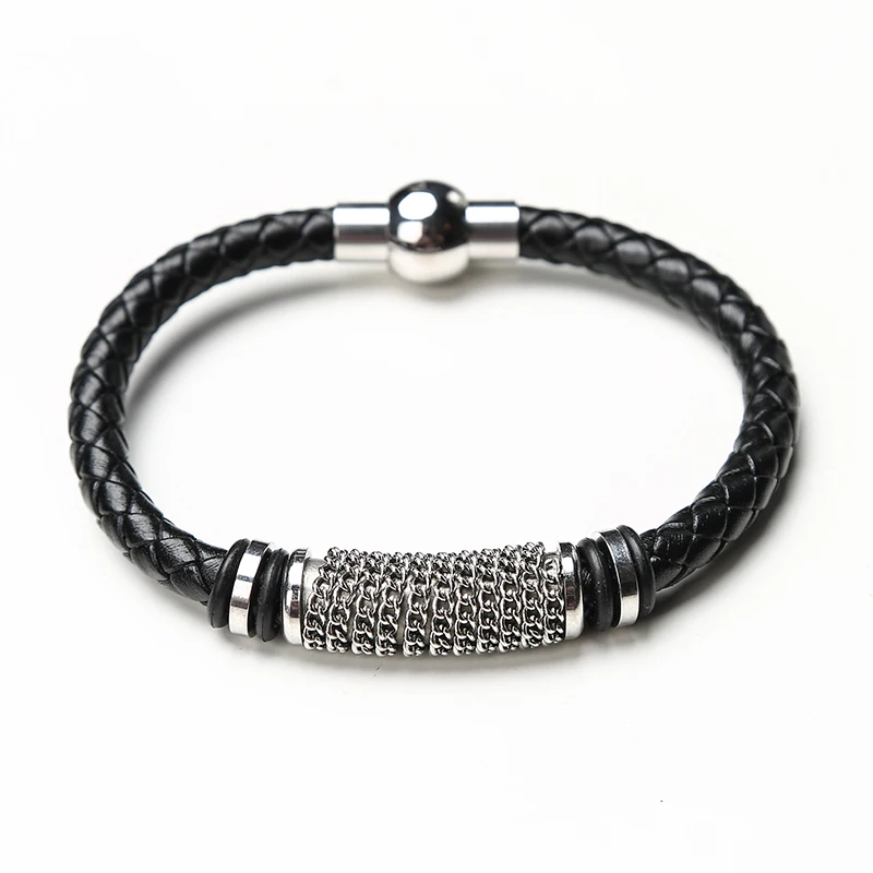 MOGE новое поступление черный плетеный кожаный браслет для мужчин нержавеющие