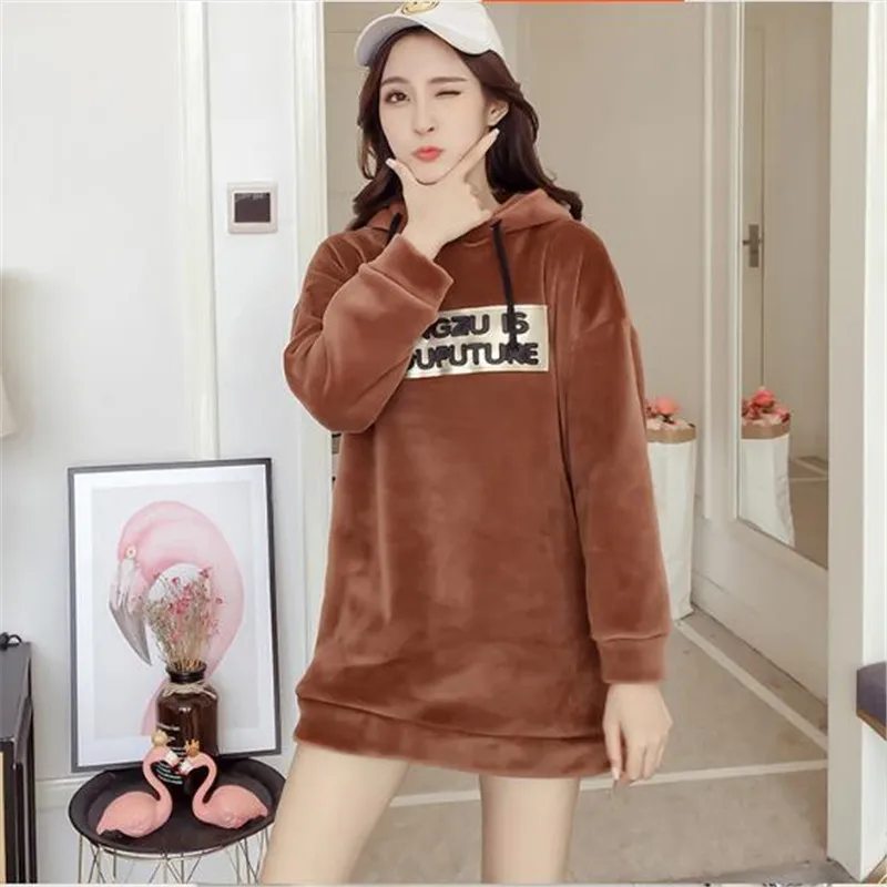 Толстовка Женская зимняя с капюшоном Модный пуловер для девушек свободная