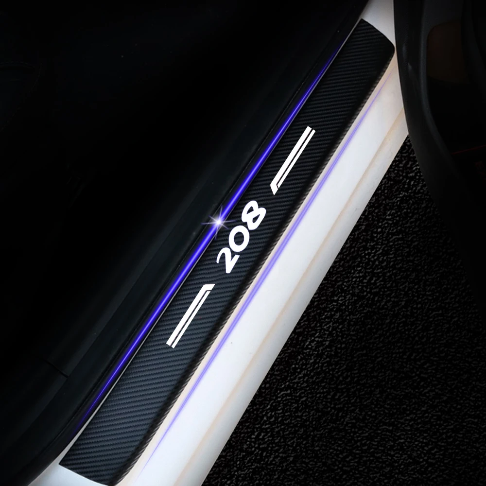 Виниловая Накладка на порог двери для peugeot 208 4D из углеродного волокна, защитная Накладка на порог двери, автомобильные аксессуары