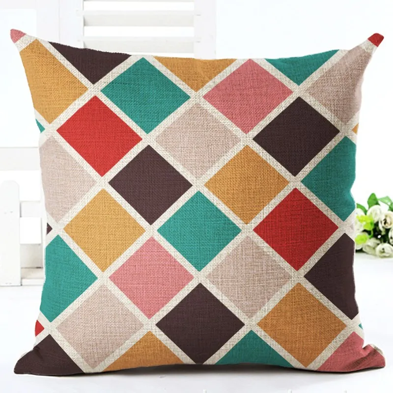 Новый цветной льняной Хлопковый чехол для подушки с геометрическим принтом