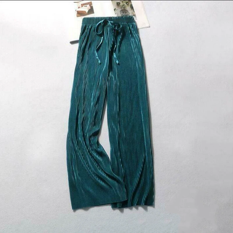 Женские брюки с высокой талией широкие однотонные прямые эластичные