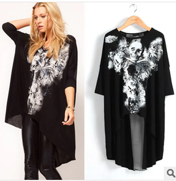 The spring of 2014 Europe and the United States love avant-garde fashion skulls dovetail rock T-shirt dress | Женская одежда
