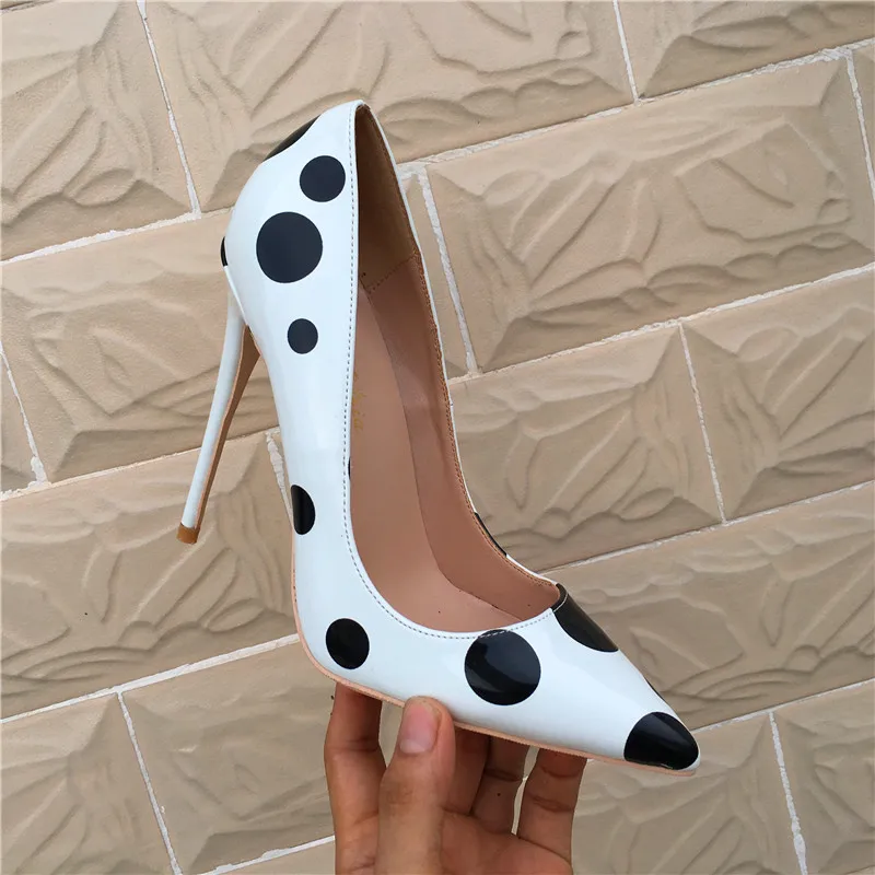 White 8cm Heels Veowalk Poka/милые женские туфли на высоком каблуке-шпильке с принтом в горошек; элегантные офисные женские туфли-лодочки с острым носком без застежки; белые туфли для молодых девушек - Цвет: White 8cm Heels