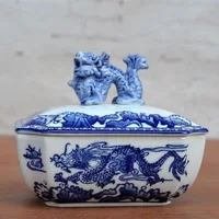guci rooster ceramic vase porcelain new classical blue  white porcelain decorative box small porcelain box dragon covered cerami