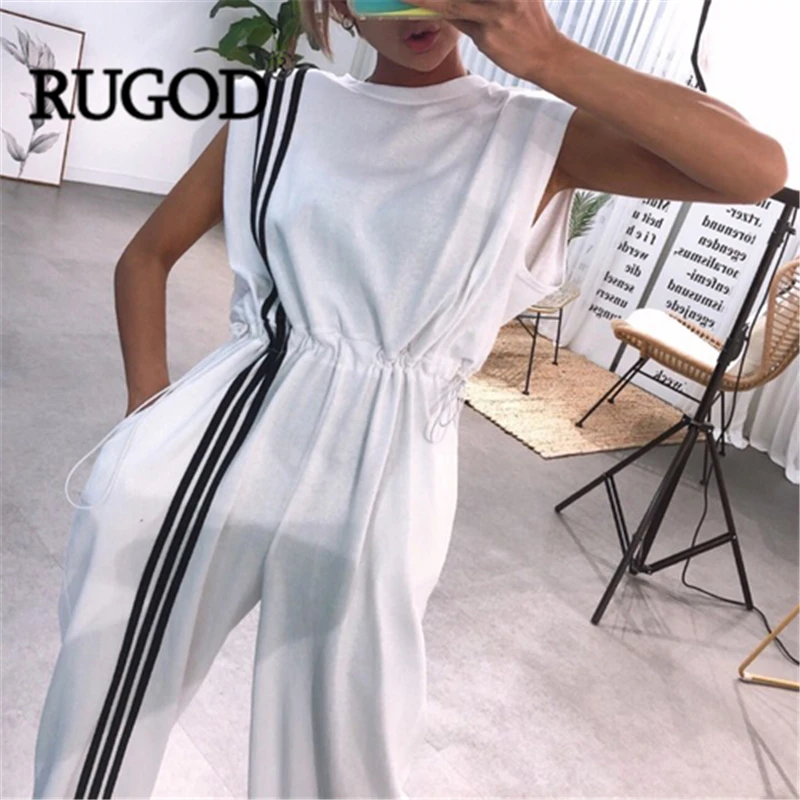 Женский полосатый комбинезон RUGOD Длинный Облегающий с круглым вырезом без