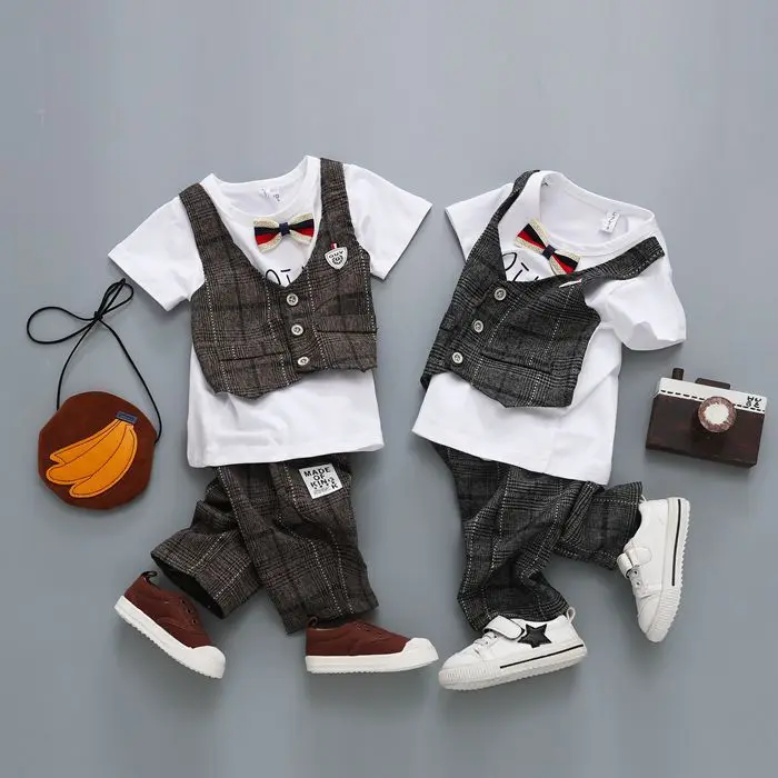 MESOLO The New 2019 Spring And Summer Boy Tie Off 2 Children Suit Jacket Grid Gentleman Bow A Generation |