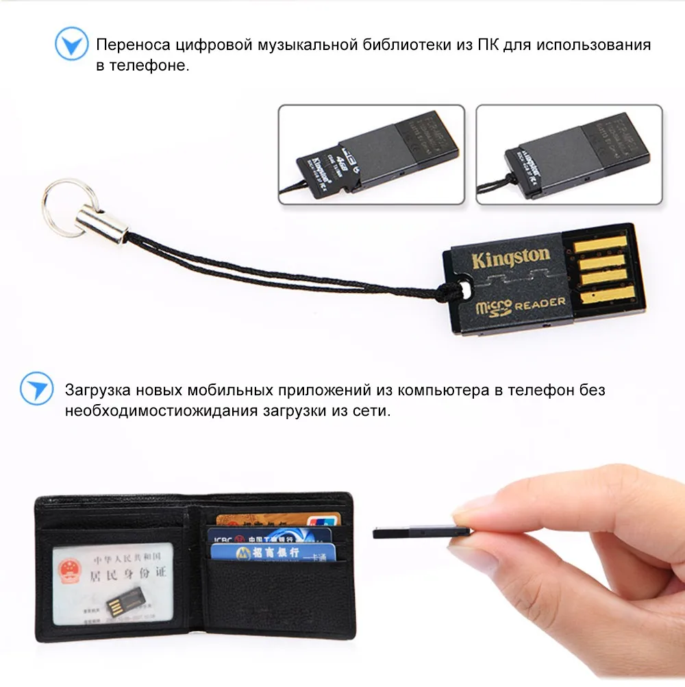 Kingston Карта Micro Sd Читатель microSD/microSDHC/microSDXC Карты USB 2.0 Адаптер FCR-MRG2