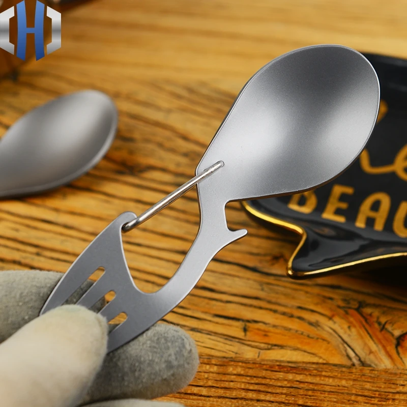 Pure titanium многофункциональная вилка ложка Титановая Ложка с открывалкой для бутылок вилка из нержавеющей стали ложка походная посуда