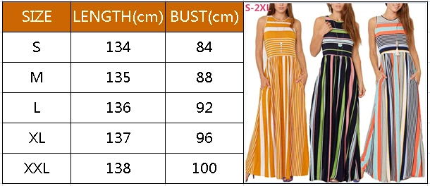 Большие размеры 2XL летние платья повседневные Свободные Boho полосатые без рукавов с круглым вырезом Макси длинное платье модное женское платье Vestidos