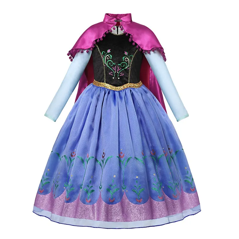 Anna Dress Only MUABABY/костюм принцессы Анны с длинным плащом для девочек; детское роскошное платье Снежной Королевы Эльзы и Анны; детское нарядное платье на Хэллоуин - Цвет: Anna Dress Only