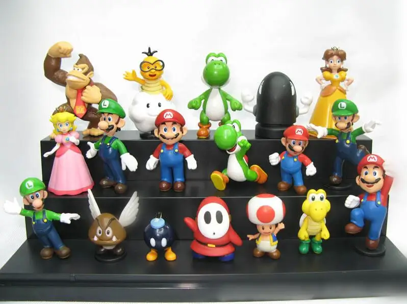 6 шт./компл. Super Mario Bros Family Mini PVC Figures Toys Luigi Wario Waluigi Toad Bowser Yoshi Peach Daisy Goomba Koopa | Игрушки и