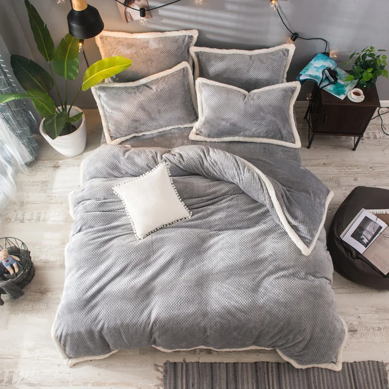 2017 зимние теплые однотонные комплекты постельного белья из флисовой ткани