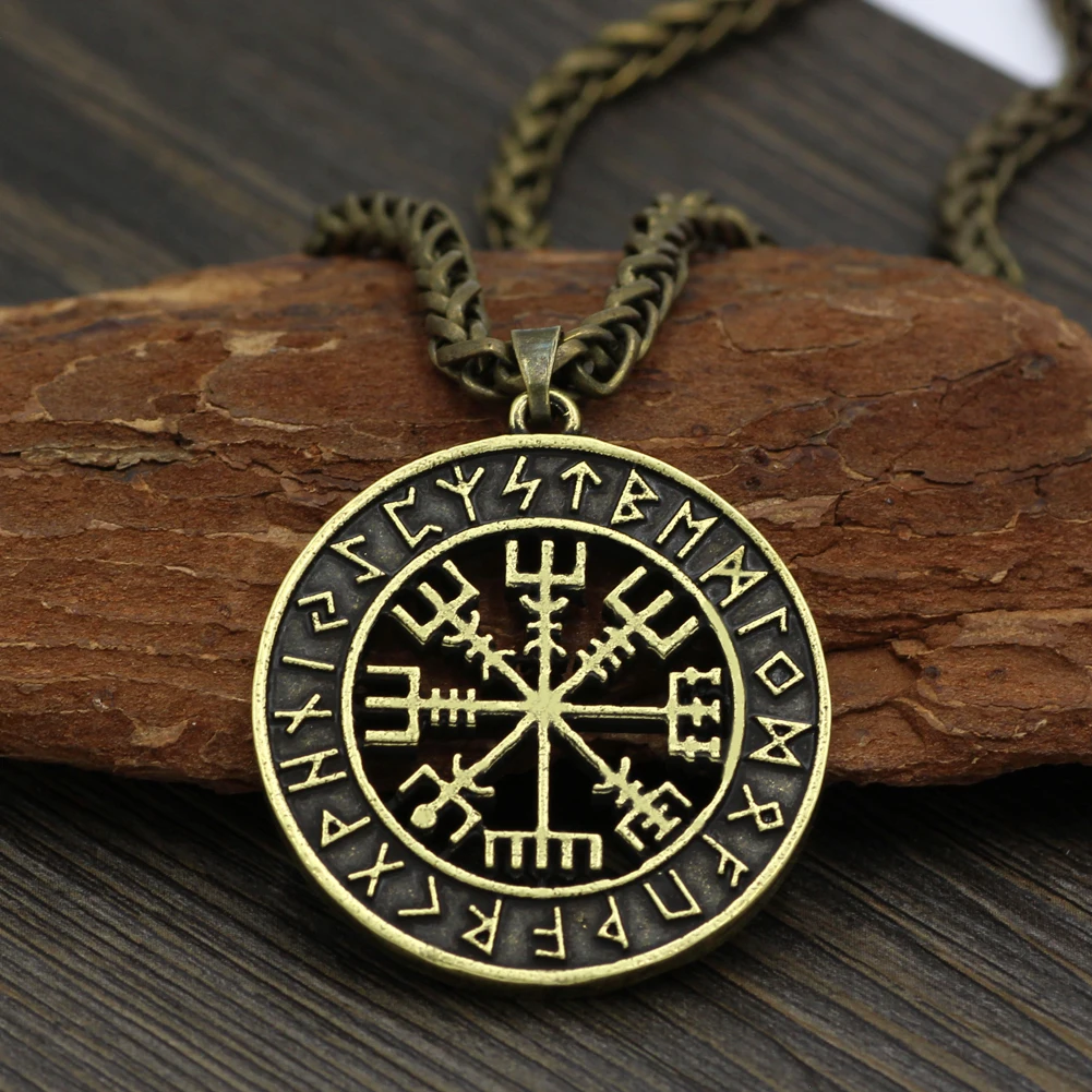 Викинг исландский Vegvisir шлем ужас в руническом круге кулон волшебный компас с кольями Рунический амулет колье ожерелье