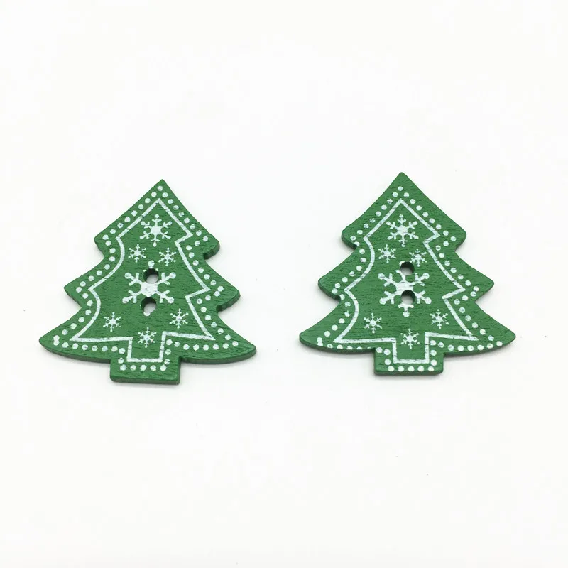 

100pcs 30x31mm Christmas Tree Green Wood Buttons Sewing Crafts Xmas Embellishments Scrapbooking Cardmaking