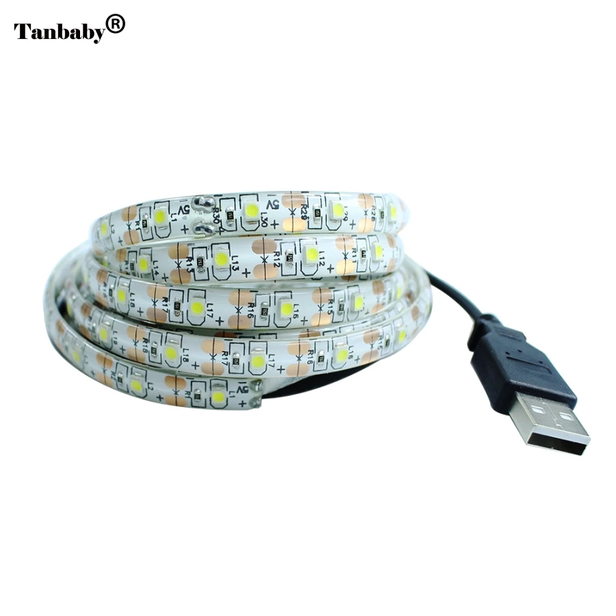 Tanbaby 50 см 1 м 2 м 3 м 4 м 5 м USB Светодиодная лента светильник DC 5 В 3528 SMD IP65 Водонепроницаемый RGB Гибкая ленточная ТВ фоновый светильник ing
