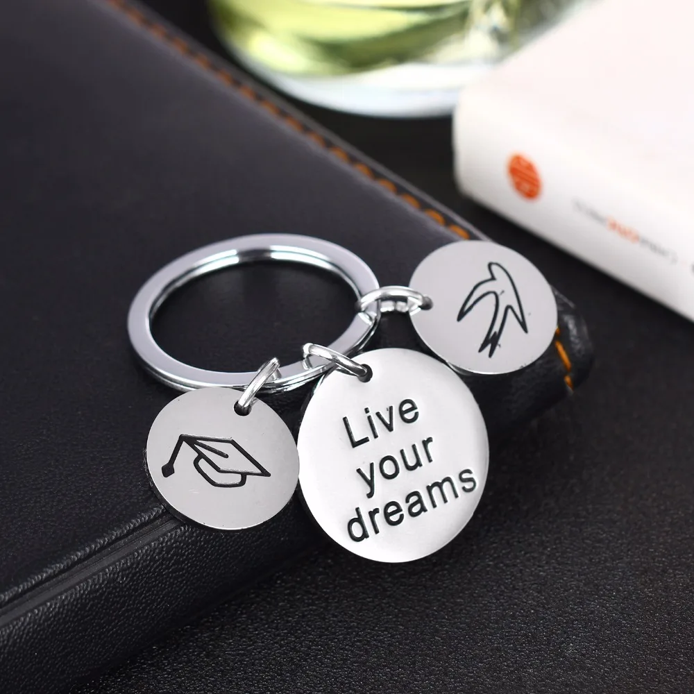12 шт./лот Live Your Dreams брелок из нержавеющей стали колпачок для выпускного шапка