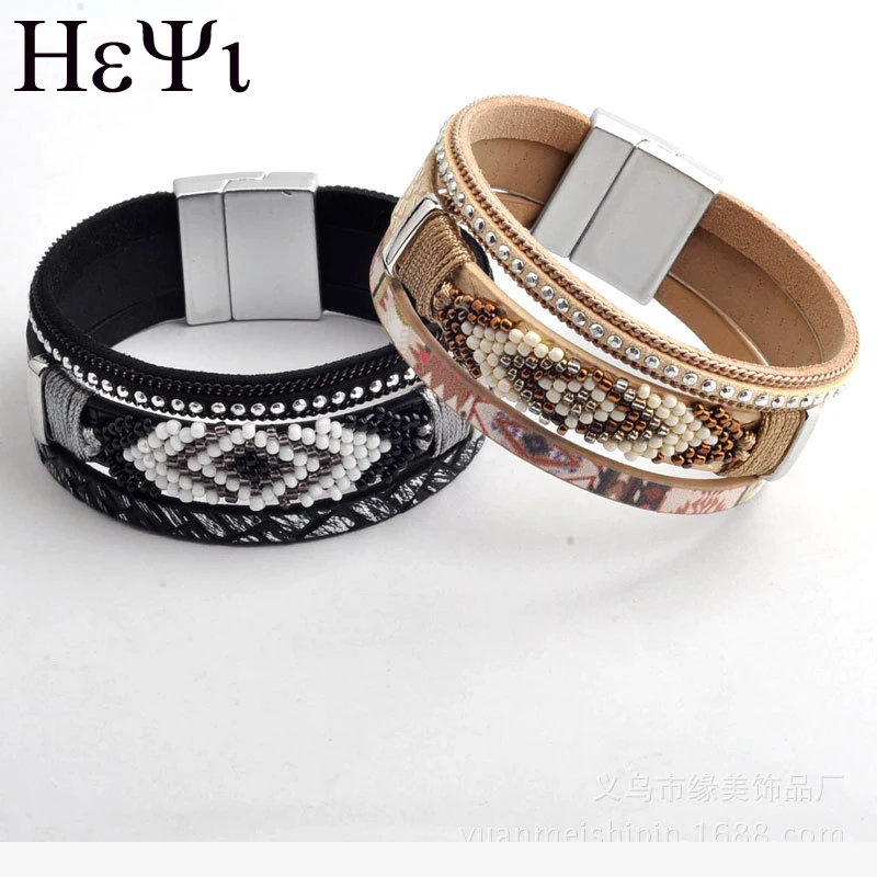 Трехслойные кожаные браслеты ручной работы с бусинами маленькие бусины