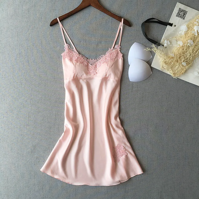 Летняя атласная одежда для сна с v-образным вырезом и бюстгальтером девочек