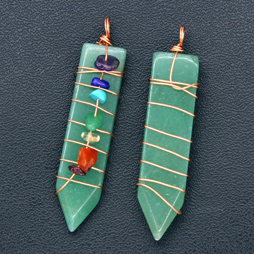 Trendy-beads Rose Gold Color Wire Wrap Sword Shape Pendant Natural Green Aventurine Jewelry