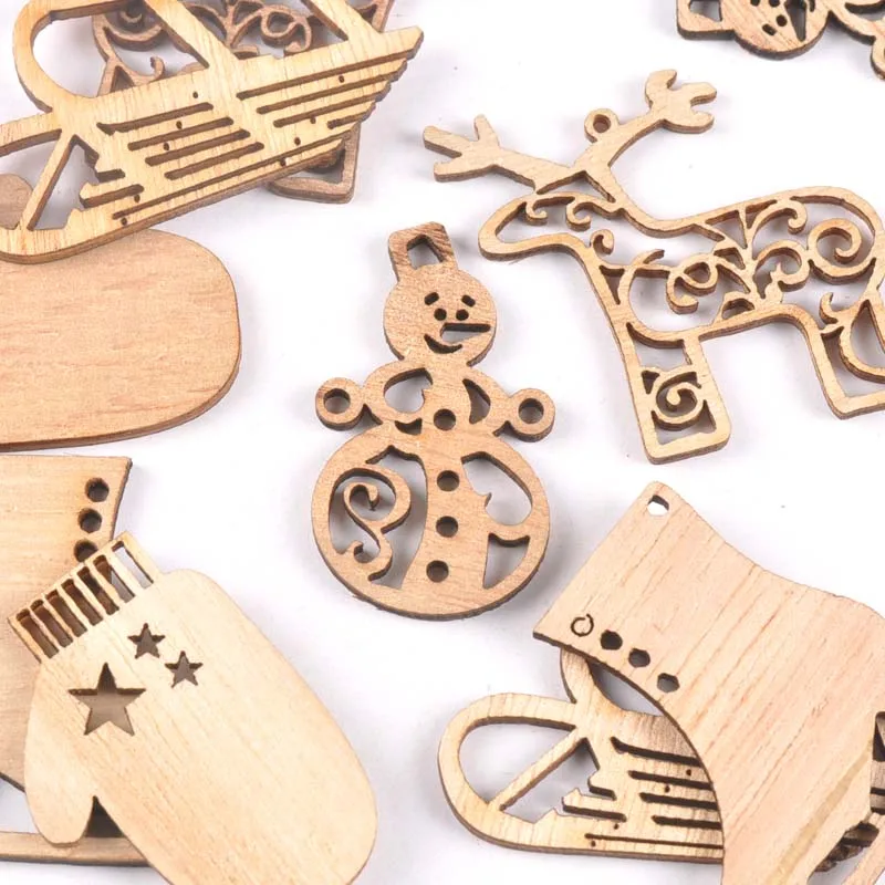 10 шт. смешанный Рождественский Снеговик/олень/сани Натуральный Деревянный