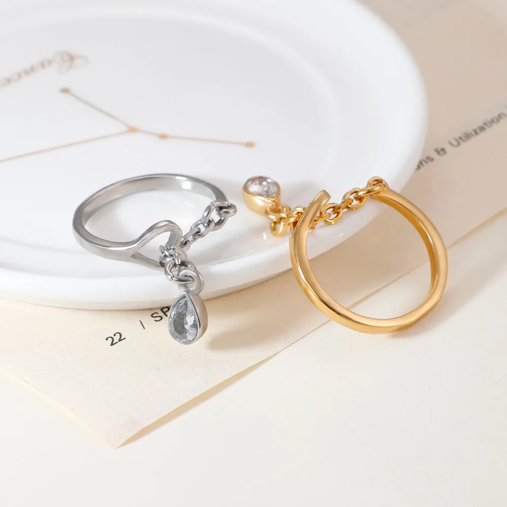 Сердце и цепь с из нержавеющей стали цирконом кольцо для женщин Мода юбилей